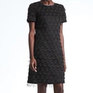 Banana Republic Black Polka Dot Feather Eyelash Fringe Knee Length Shift Dress